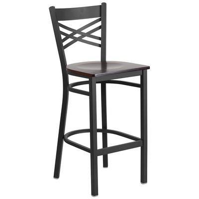 Flash Furniture XU-6F8BXBK-BAR-WALW-GG Commercial Bar Stool w/ Cross Back & Walnut Wood Seat, Black