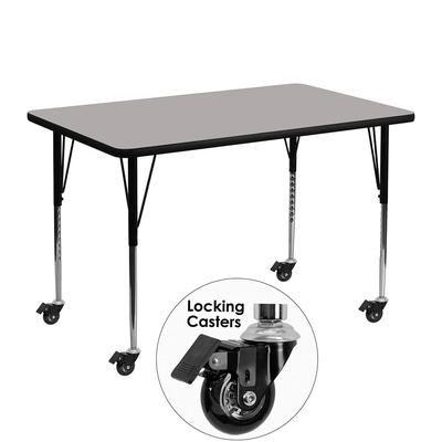 Flash Furniture XU-A3048-REC-GY-H-A-CAS-GG Rectangular Mobile Activity Table - 48"L x 30"W, Laminate Top, Gray