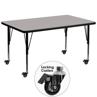 Flash Furniture XU-A3672-REC-GY-H-P-CAS-GG Rectangular Mobile Activity Table - 72"L x 36"W, Laminate Top, Gray