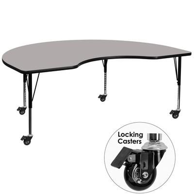 Flash Furniture XU-A4872-KIDNY-GY-H-P-CAS-GG Kidney Shaped Mobile Activity Table - 72"L x 48"W, Laminate Top, Gray