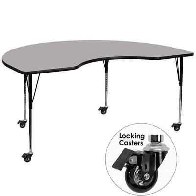 Flash Furniture XU-A4896-KIDNY-GY-H-A-CAS-GG Kidney Shaped Mobile Activity Table - 96"L x 48"W, Laminate Top, Gray
