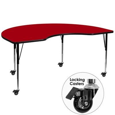 Flash Furniture XU-A4896-KIDNY-RED-T-A-CAS-GG Kidney Shaped Mobile Activity Table - 96"L x 48"W, Laminate Top, Red