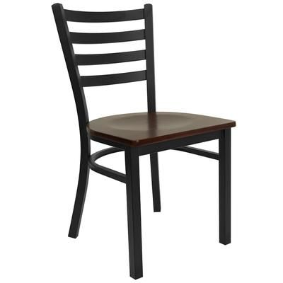 Flash Furniture XU-DG694BLAD-MAHW-GG Restaurant Chair w/ Ladder Back & Mahogany Wood Seat - Steel Frame, Black, Black Ladder Back