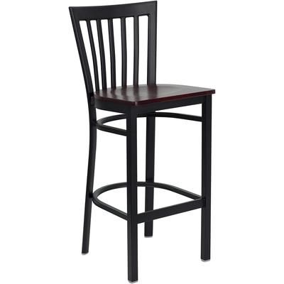Flash Furniture XU-DG6R8BSCH-BAR-MAHW-GG Commercial Bar Stool w/ Metal Schoolhouse Back & Mahogany Wood Seat, Black
