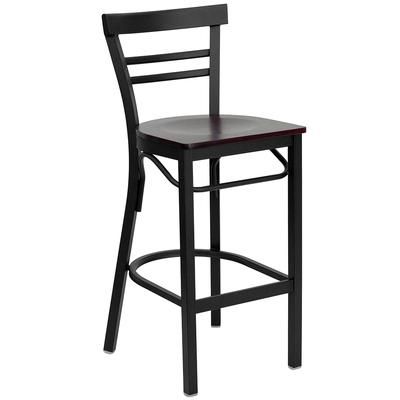 Flash Furniture XU-DG6R9BLAD-BAR-MAHW-GG Commercial Bar Stool w/ Metal Ladder Back & Mahogany Wood Seat, Black