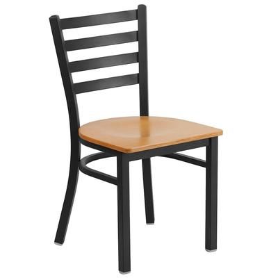 Flash Furniture XU-DG694BLAD-NATW-GG Restaurant Chair w/ Ladder Back & Natural Wood Seat - Steel Frame, Black