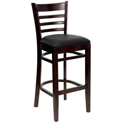 Flash Furniture XU-DGW0005BARLAD-WAL-BLKV-GG Commercial Bar Stool w/ Ladder Back & Black Vinyl Seat, Walnut