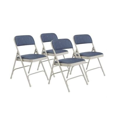 National Public Seating 2205 Folding Chair w/ Imperial Blue Fabric Back & Seat - Steel Frame, Gray, Pack of 4