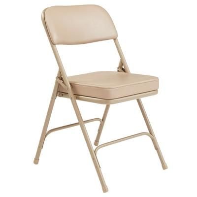 National Public Seating 3201 Folding Chair w/ Beige Vinyl Back & Seat - Steel Frame, Beige, Green