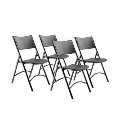 National Public Seating 610 Folding Chair w/ Black Plastic Back & Seat - Steel Frame, Black, Pack of 4