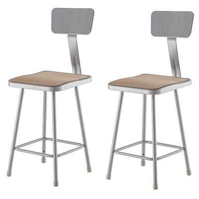 National Public Seating 6324B Square Stool w/ Solid Back & Masonite Board Seat, Gray