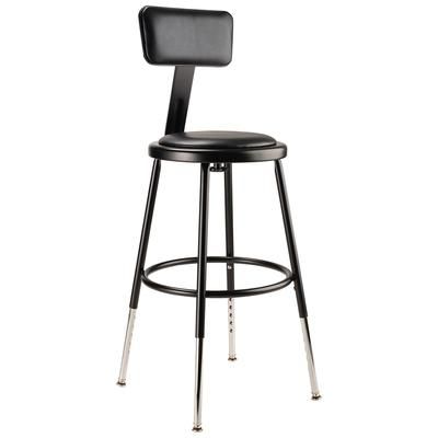 National Public Seating 6418HB-10 Round Stool w/ Black Vinyl Padded Back & Black Vinyl Padded Seat, Black, Pack of 2
