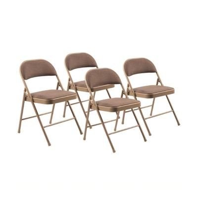National Public Seating 973 Folding Chair w/ Star Trail Brown Fabric Back & Seat - Steel Frame, Beige, Pack of 4