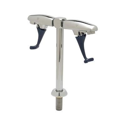 T&S B-1215 Double Pedestal Push Back Glass Filler w/ 1/2" IPS Male Inlet, Blue