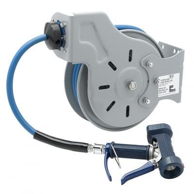 T&S B-7212-05 Hose Reel , Open, Epoxy Coated Steel, 15 ft Hose, ABS Drum, Water Gun, Gray