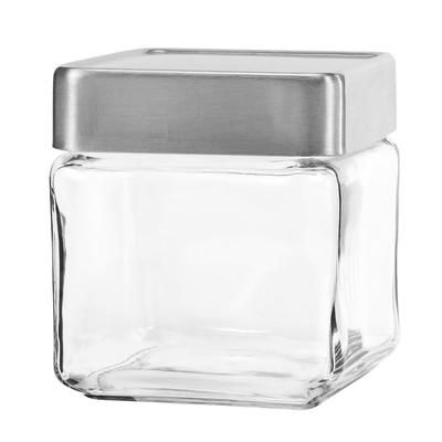 Anchor Hocking 85753 1 qt Square Stackable Jar w/ Brushed Aluminum Lid, Clear, Pack of 6