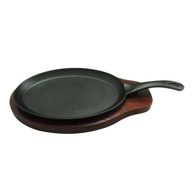 Winco FS-2 Fajita Server Set w/ Cast Iron Skillet & Wood Underliner, Black