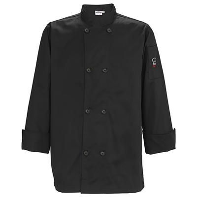 Winco UNF-6KXL Mulholland Chef's Jacket w/ Long Sleeves - Poly/Cotton, Black, X-Large