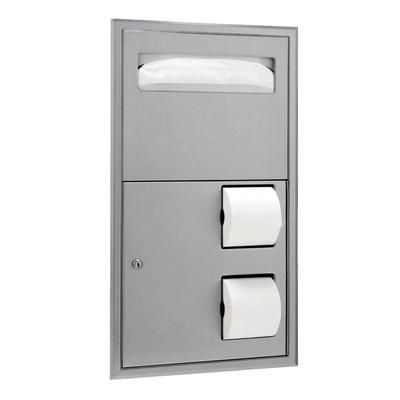 Bobrick B-3474 Classic Series Recess Mounted Seat Cover & Toilet Tissue Dispenser, Recessed, Silver