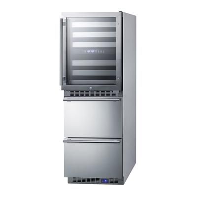 Summit SWCDAF24 23 5/8" Commercial Wine Cooler/Drawer Freezer Combo w/ 2 Zones - 46 Bottle Capacity, 115v, Silver