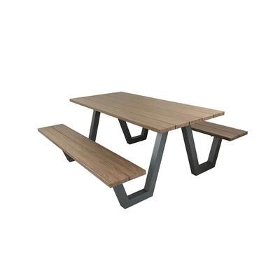 emu A1821 Rectangular Outdoor Picnic Table w/ 2 Benches - 96" x 70", Antique Iron & Walnut, Walnut and Antique Iron