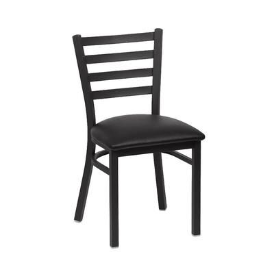 Royal Industries ROY 9001 BLK Side Chair w/ Ladder Back & Black Vinyl Seat - Metal Frame, Matte Black