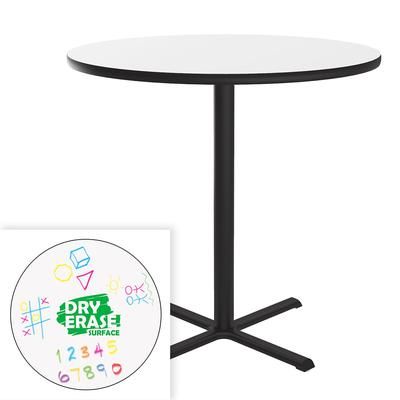 Correll BXB48DER-80-09-09 48" Round Bar Height Table - Dry Erase Markerboard Top, Cast Iron Base, Black