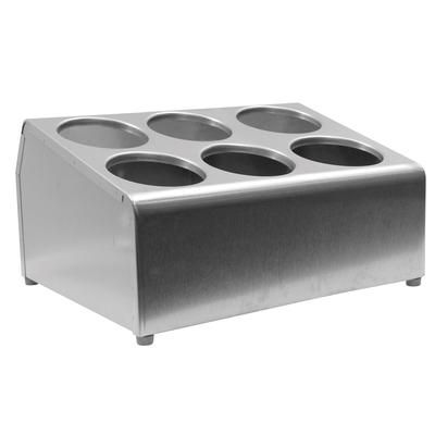 Tablecraft 7062 Stainless Steel Flatware Cylinder Holder w/ Six Holes, Two-Tier, 15" x 12-1/4", Silver