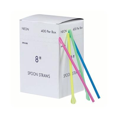 Gold Medal 1120M 8" Neon Plastic Disposable Spoon Straws, Pack of 800, Multi-Colored
