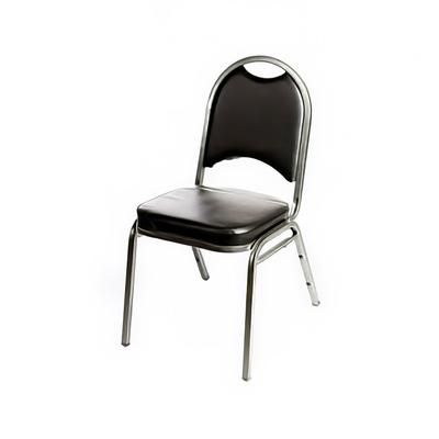 Oak Street SL2089-SV Stacking Banquet Chair w/ Black Vinyl Back & Seat - Steel Frame, Silver Vein