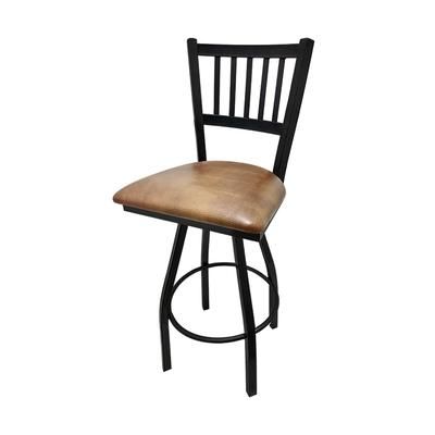 Oak Street SL2090-S BUC Swivel Commercial Bar Stool w/ Metal Vertical Back & Buckskin Vinyl Seat, Black