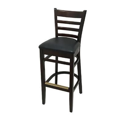 Oak Street WB101WA BLK Commercial Bar Stool w/ Ladder Back & Black Vinyl Seat, Wood Frame, Walnut