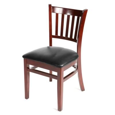 Oak Street WC102MH BLK Dining Chair w/ Vertical Slat Back & Black Vinyl Seat - Beechwood Frame, Mahogany Finish