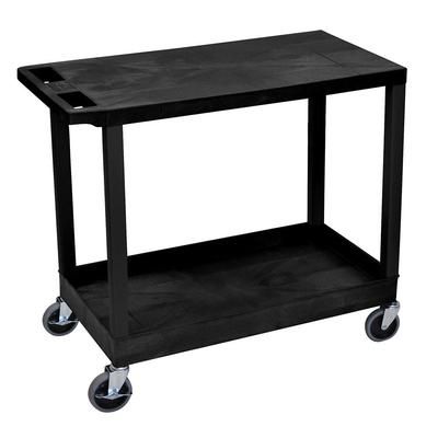 Luxor EC21-B 2 Level Polymer Utility Cart w/ 400 lb Capacity - Raised Ledges, Black