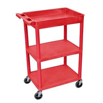 Luxor RDSTC122RD 3 Level Polymer Utility Cart w/ 300 lb Capacity - Raised Ledges, Red