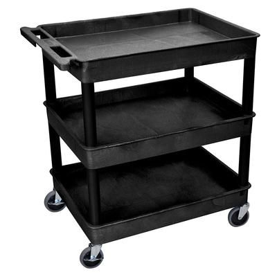 Luxor TC111-B 3 Level Polymer Utility Cart w/ 400 lb Capacity, Raised Ledges, Black
