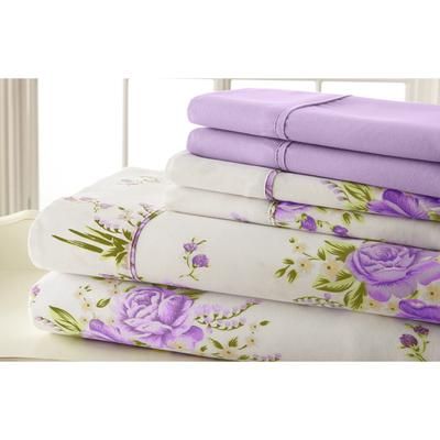 6-pc Traditional Floral Sheet Set by BrylaneHome in Lavender Floral (Size KING)