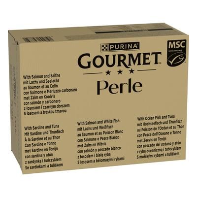 Megapack risparmio! Gourmet Perle 96 x 85 g - Salmone & Pesce bianco, Sardine & Tonno, Salmone & Merluzzo, Pesce dell'oceano & Tonno in Salsa