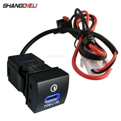 Chargeur rapide de voiture de lumière bleue TYPE-C PD USB Wild Socket Chargeur de téléphone portable pour Toyota Prado CorTrustRAV4 Camry HIACE