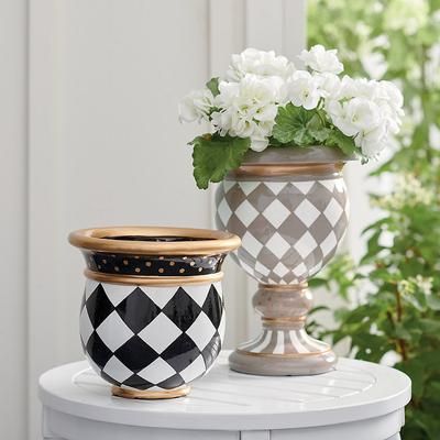 Zara Painted Mini Planters - Taupe & White, Large/Taupe & White - Grandin Road