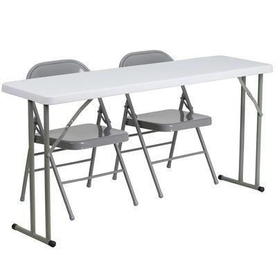 Flash Furniture RB-1860-1-GG Rectangular Folding Training Table & 2 Folding Chair Set - 60"W x 18"D x 29"H, White