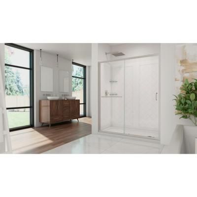 Dreamline DreamLine Infinity-Z 32 inch D x 60 inch W x 76 3/4 inch H Semi-Frameless Sliding Shower Door in Brushed Nickel and Clear Glass, Right Drain Shower Base, and Wall Kit in White DL-6117R-04CL
