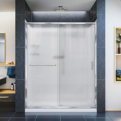 Dreamline DreamLine Infinity-Z 34 inch D x 60 inch W x 76 3/4 inch H Semi-Frameless Sliding Shower Door in Chrome and Frosted Glass, Left Drain Shower Base, and Wall Kit in White DL-6118L-01FR