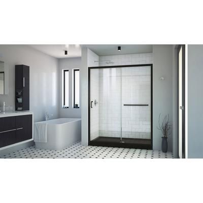 Dreamline DreamLine Infinity-Z 36 inch D x 60 inch W x 74 3/4 inch H Semi-Frameless Sliding Clear Shower Door in Matte Black with Center Drain Black Shower Base Kit DL6973CLC-88-09