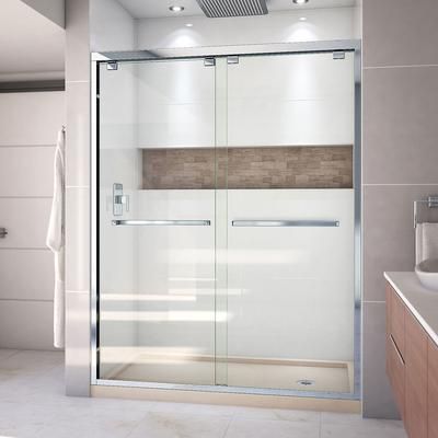 Dreamline DreamLine Encore 34 inch D x 60 inch W x 78 3/4 inch H Semi-Frameless Bypass Shower Door in Chrome with Right Drain Biscuit Shower Base Kit DL-7006R-22-01