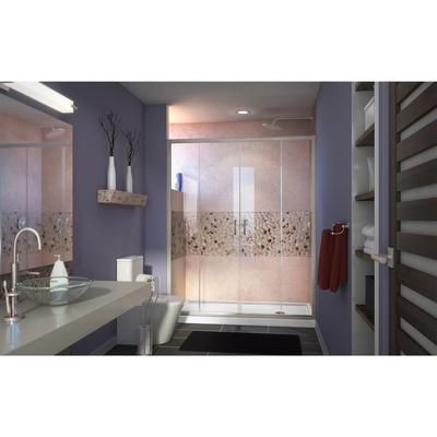 Dreamline DreamLine Visions 34 inch D x 60 inch W x 74 3/4 inch H Semi-Frameless Sliding Shower Door in Brushed Nickel with Right Drain White Shower Base Kit DL-6962R-04CL