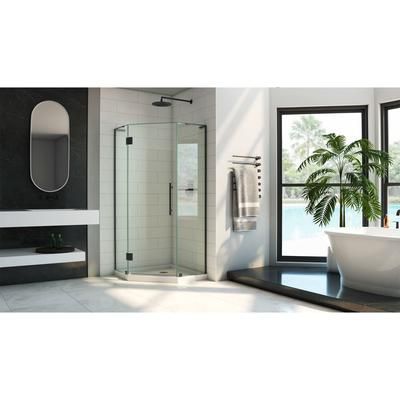 Dreamline DreamLine Prism Plus 42 inch D x 42 inch W x 74 3/4 inch H Frameless Neo-Angle Hinged Shower Enclosure in Matte Black with White Shower Base Kit DL-6063-09