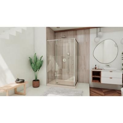 Dreamline DreamLine Flex 36 inch D x 48 inch W x 74 3/4 inch H Semi-Frameless Pivot Shower Enclosure in Brushed Nickel with Left Drain Biscuit Shower Base Kit DL-6719L-22-04