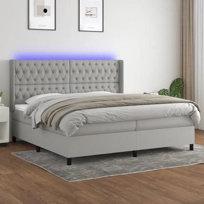 vidaXL Letto a Molle Materasso e LED Grigio Chiaro 200x200 cm Tessuto