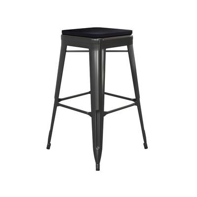 Flash Furniture 4-ET-31320-30-BK-R-PL2B-GG Backless Barstool w/ Resin Seat, Black, Black Poly Resin Seat, Set of 4